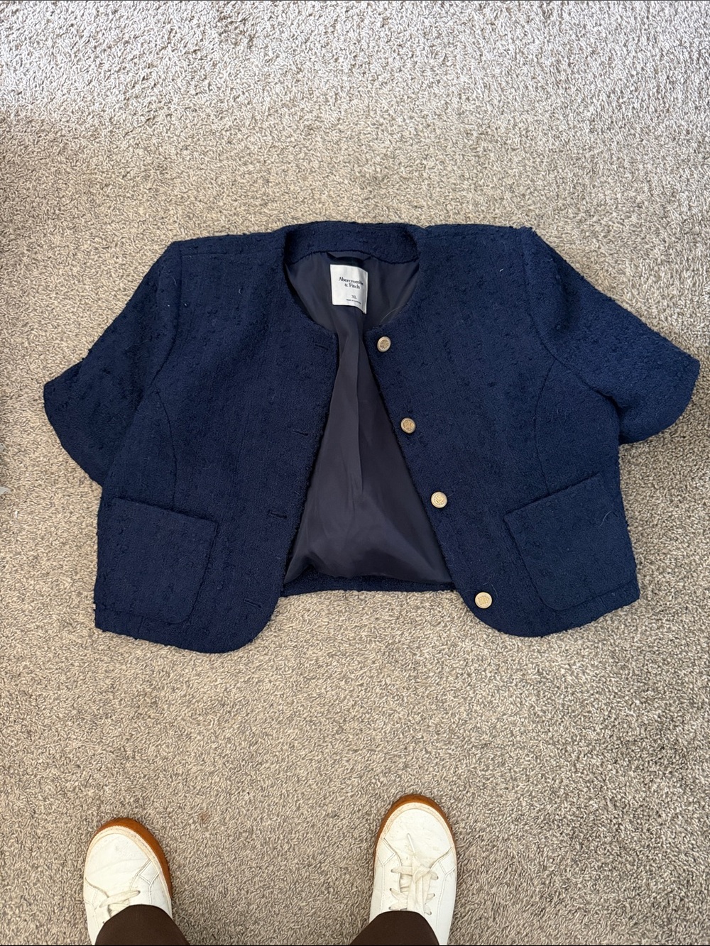 Navy Tweed Short Sleeve Kids Jacket